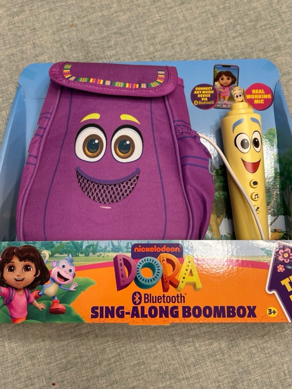 Nickelodeon Dora Purple Sing-Along Boombox Backpack with Yellow Microphone